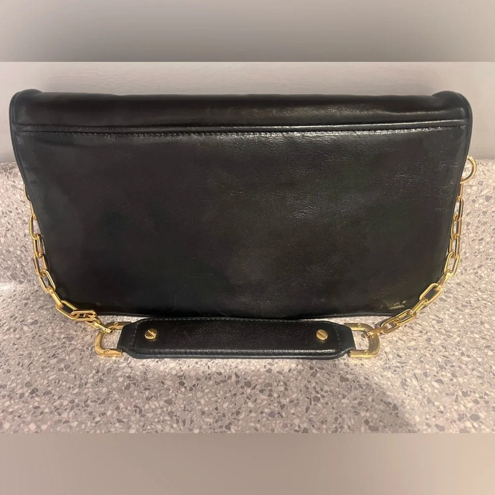 Authentic Tory Burch “Reva” Black Leather Fancy Shoulder Bag - Picture 2 of 10